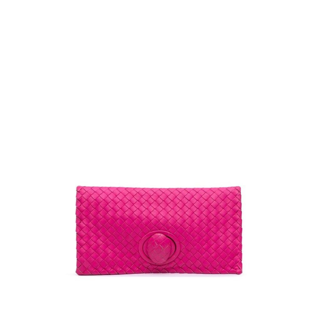 Pre Loved Bottega Veneta Vintage Nappa Intrecciato Turn Lock Clutch Women Pink - Picture 1 of 8